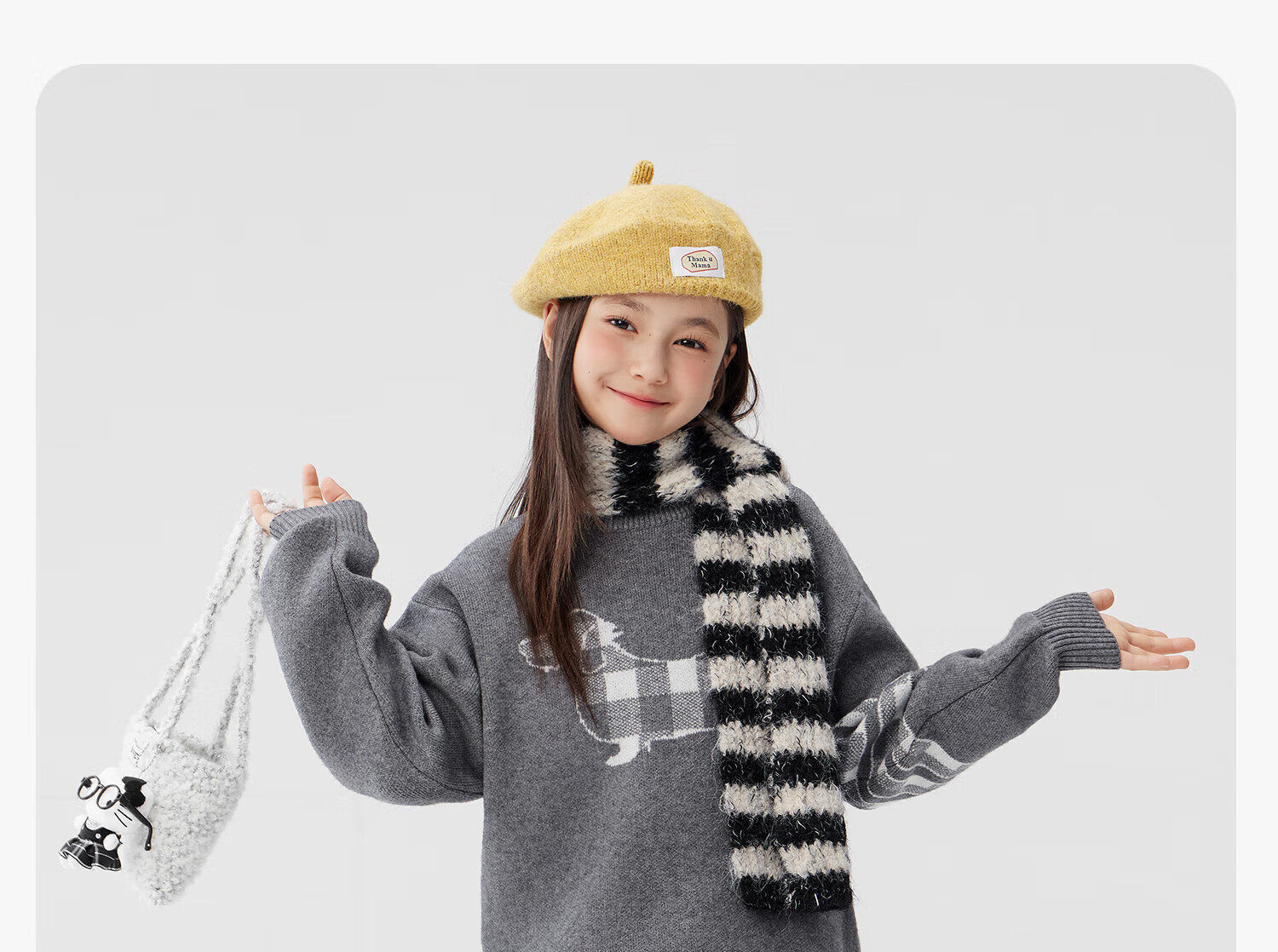 Zoxi Girls Sweater Autumn Winter Sausage Dog 2025 New Big Kids Warm Knitted Top Gray 150 22